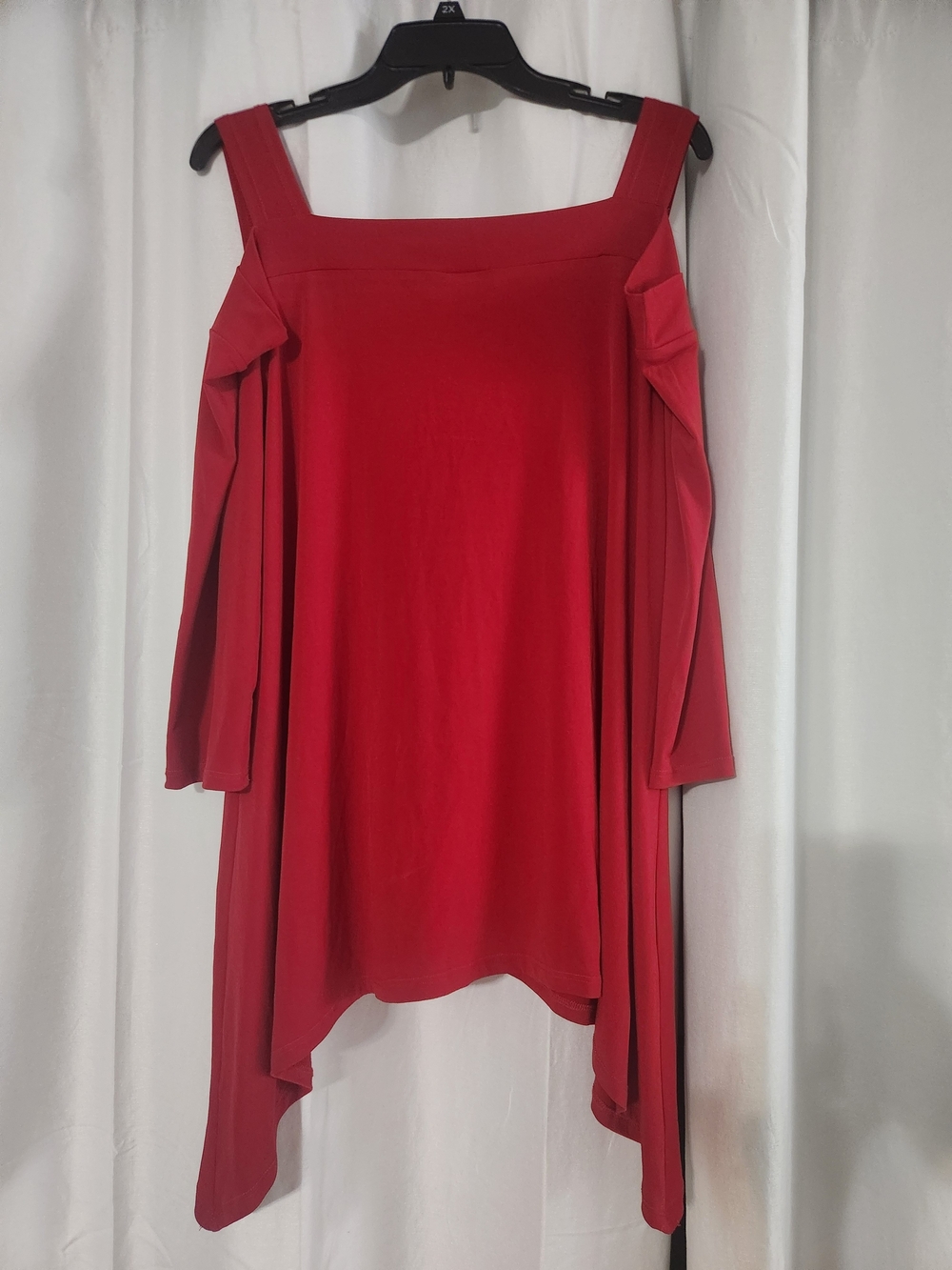 Women's Red Cold-Shoulder Square-Neck Tunic